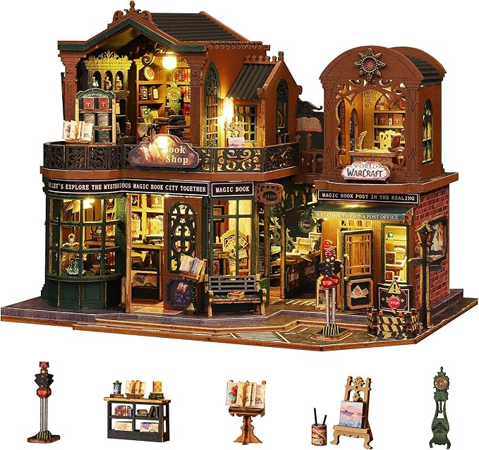 Flever Dollhouse Miniature DIY House Kit Creative Room with Furniture and Glass Cover for Romantic Artwork Gift (Twilight Bookmall)