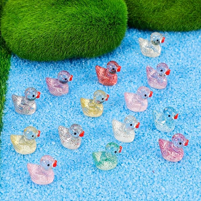 240 Pcs Glitter Mini Resin Ducks, Colorful Tiny Small Plastic Ducks Figures to Hide Little Resin Animals Bulk for Miniature Landscape Aquarium Potted Dollhouse Fairy Garden Accessories Decorations