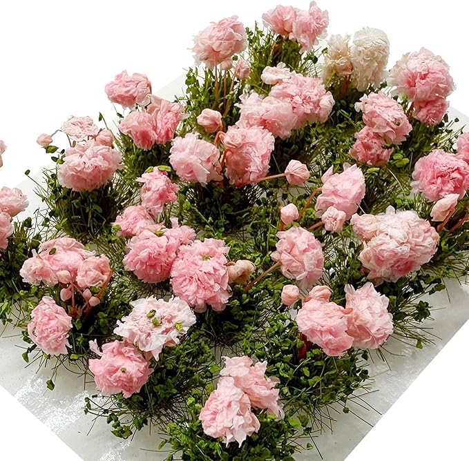 Woohome Flower Cluster Flower Vegetation Groups Grass Tufts Miniature Static Scenery for DIY Architecture Building Model Railway Train Diorama Garden Scenery Landscape Layout (Peony, Pink)