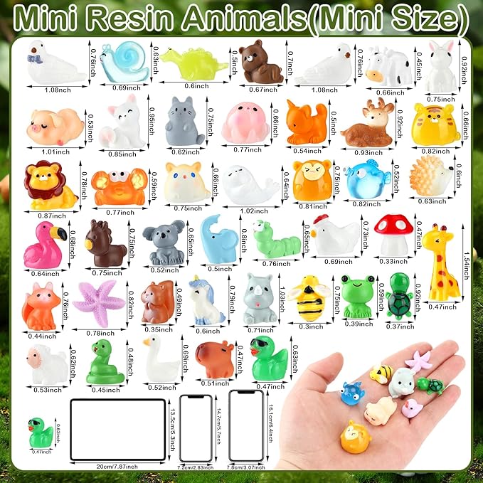 50 Pcs Mini Resin Animals Various Mini Animals Figurines for Farm Animal Figures,Dollhouse,Fairy House Garden,Micro Landscaping