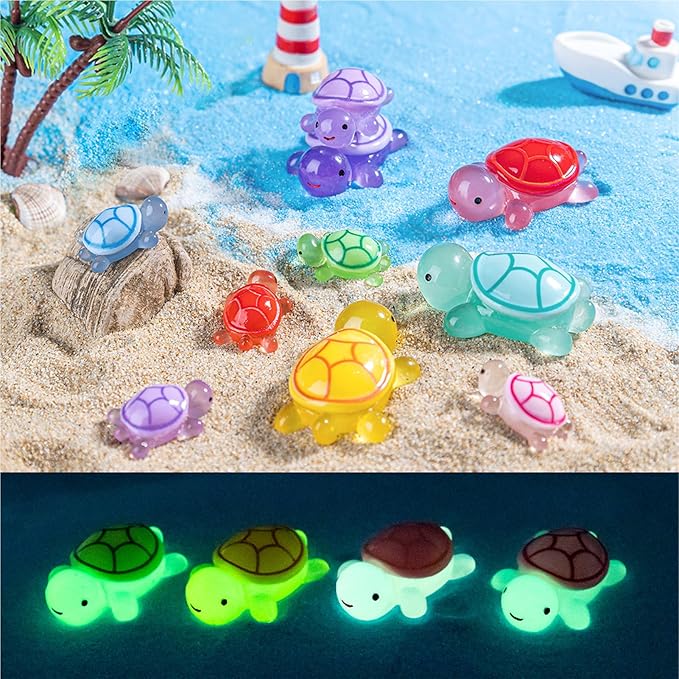 10 Pcs Extra Large Luminous Resin Turtles Figures Sea Crafts Glow in The Dark Bulk Plastic Ocean Animals Figurines to Hide 10 Colors Dollhouse Garden Aquarium Micro Landscape Decor