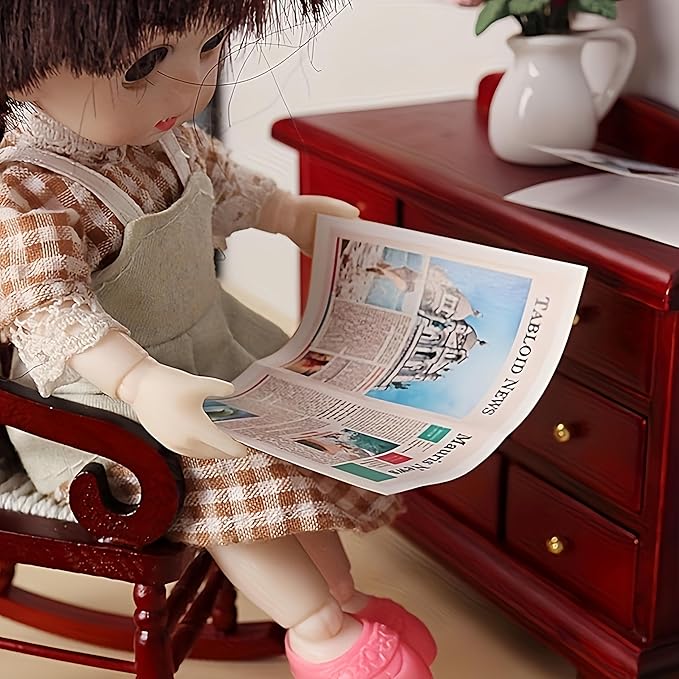2pcs 1:12 Scale Miniature Newspapers Set - 9 Color Mini Newspapers and Bundle of Vintage Mini Newspapers for Dollhouse DIY Accessories
