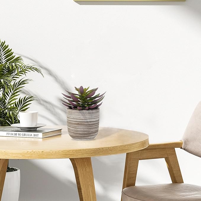 JaHe Artisan Potted Fake Succulent, 7.5” Artificial Succulents in Cement Bowl Faux Realistic Greenery Plant for Home Office Desk Bathroom Livingroom Boho Shelves Decoration, Table Centerpieces