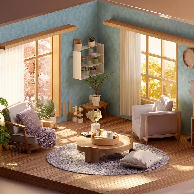 Flutesan 12 Pcs Miniature Dollhouse Wallpaper and Flooring Peel and Stick Mini DIY Self Adhesive Dollhouse Accessories 8.27 x 11.69 Inch (Vintage Blue)