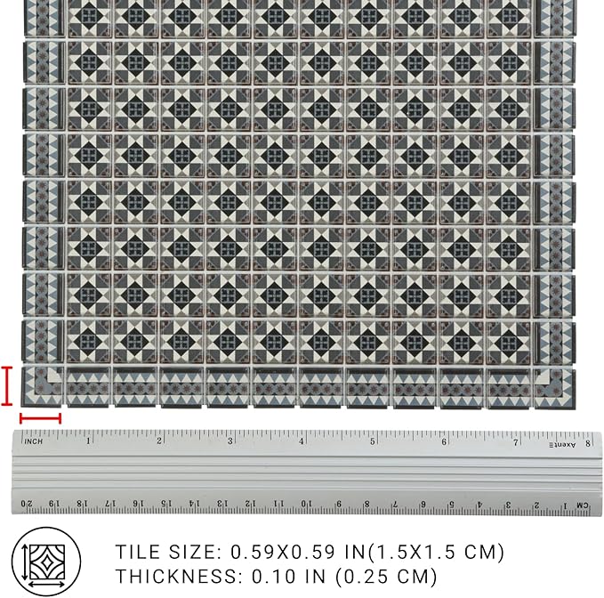 150 pcs, Dollhouse Flooring, 1:12 Scale Doll House Tiles, Miniature Checkerboard Floor, REDUCIO! (Gothic Mosaic)