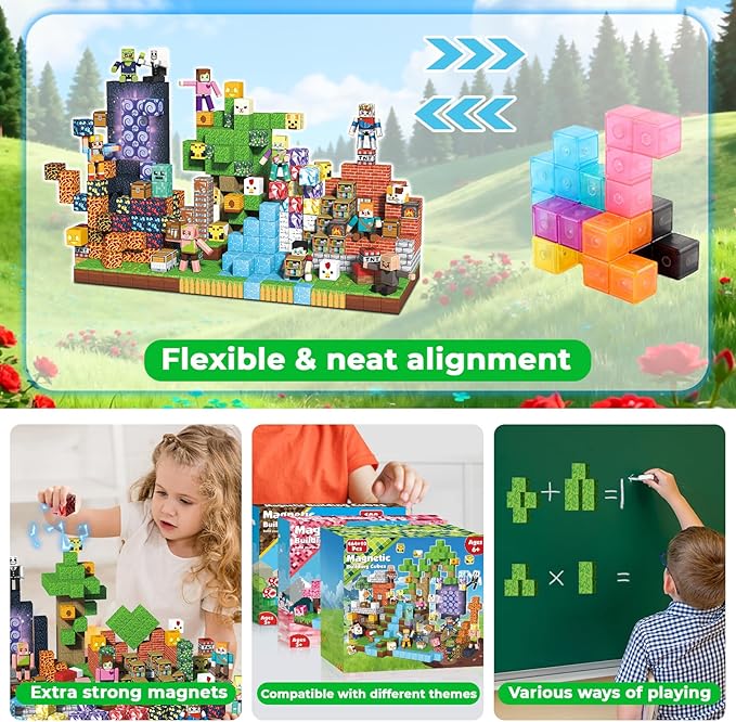 464 Pcs Magnetic Building Blocks with 10 Magnetic Figures - Magnetic Blocks for Kids Ages 4-8, Magnet Cubes Stacking, STEM Toys, Birthday Gift for 3 4 5 6 7 8-12 Year Old Boys Girls (Patent Pending)