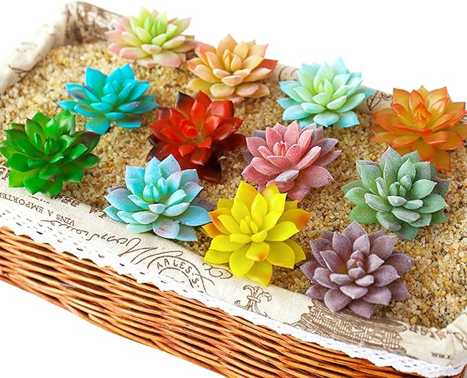 Cayway 20 PCS Artificial Succulent Plants Assorted Multicolor Faux Fake Succulents, Cactus Aloe Succulent Assortment in Flocked in Different Type for Birthday Home Decor Indoor Garden DIY