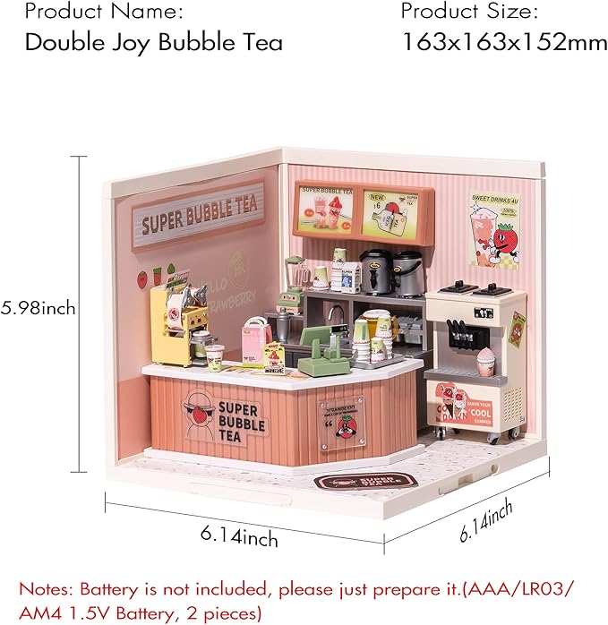 Wowood Super Creator-Mini Blocks Model Building Set for Adults, Miniature Plastic House Kit Super Store-Building Blocks Toys for Adult, DIY Crafts/Hobbies for Adult (Double Joy Bubble Tea)