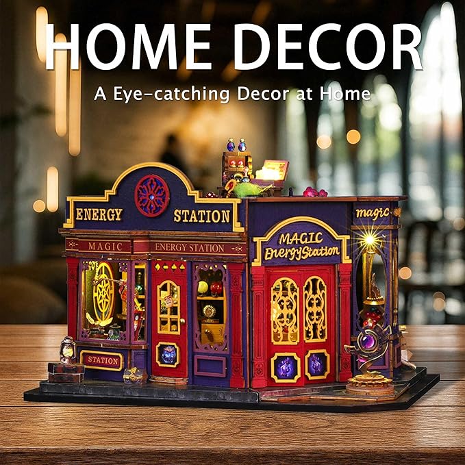 Flever DIY Miniature House Kit, Tiny Home Kit with LED Light, Mini House Build Craft Kits for Adults and Teens, Home Decor Creative Gift for Family/Friends (Magic Energy Station)