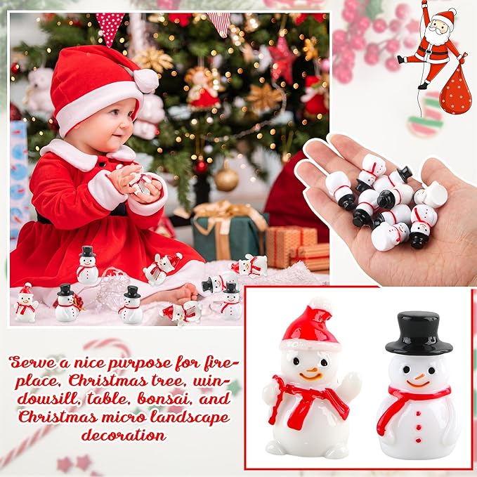 80 Pcs Mini Snowman Figurines Miniature Christmas Snowmen Tiny Resin Xmas Decoration for DIY Crafts Christmas Micro Landscape Dollhouse Accessories, 2 Styles