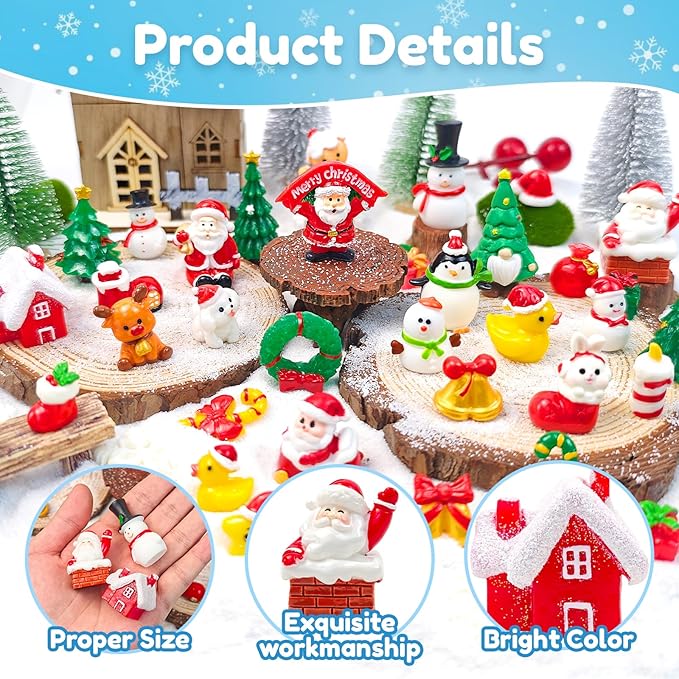 42 Pcs Mini Christmas Figurines Tiny Resin Santa Claus Snowman Xmas Miniature Figures for Holiday DIY Crafts Garden Micro Landscape Party Home Table Decor