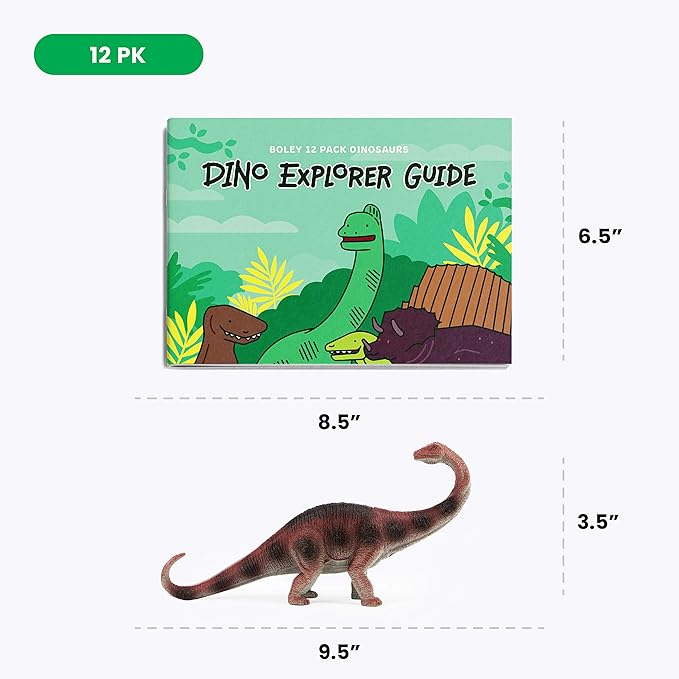 Boley Dinosaur Toys for Kids for Boys Girls Age 3-5 & 5-7, 9-Inch Educational Realistic Dinosaur Figures for Kids and Toddler T-Rex, Triceratops, Velociraptor - 12 Pack