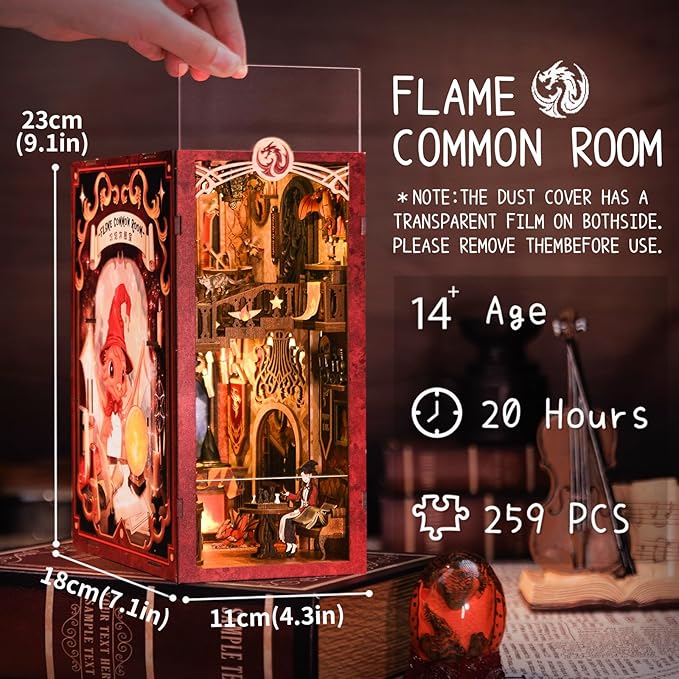 CUTEBEE Book Nook Kit - DIY Miniature House Dollhouse Kit for Adults, Booknook Tiny House Bookshelf Decor 3D Wooden Puzzle, Gifts for Family and Friends (Flame Common Room)