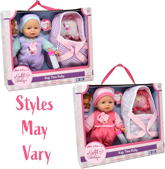 12 Inch Interactive Talking Baby Doll with Bassinet Carrier Bed & Accessories, Doll That Cries Laughs Talks with Pacifier Magic Disappearing Bottle & Take Along Bed with Blanket & Pillow