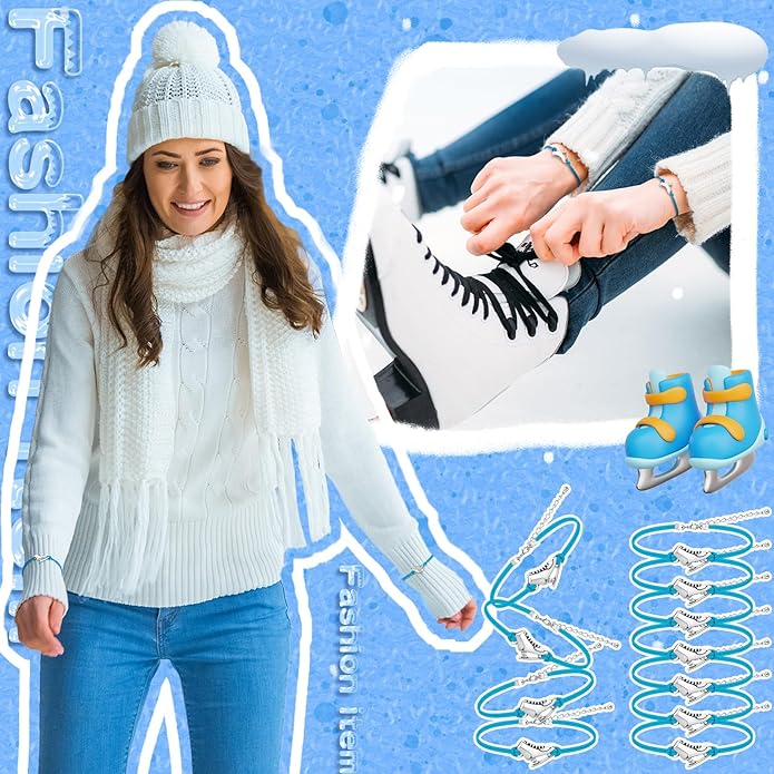 Funtery 24 Pcs Ice Skating Party Favors Colorful Ice Skating Bracelet Skater Birthday Gifts Sports Goodie Items Bulk for Women Men Skater Lover