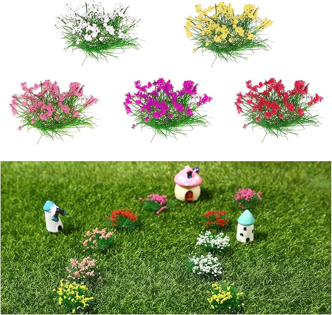 5Pcs Assorted Color Flower Clusters for Miniature Landscapes, Static Grass Tufts for Dollhouse, Railway, and Diorama Decor