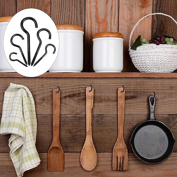 BJUTYEU 125 Pieces of Screw Cup Hook Set 5 Sizes Ceiling Small Hooks Wardrobe Decoration Hanging Accessories for Hanging Outdoor or Indoor use (0.98" 1.41" 1.57" 1.96" 2.36") (Black)