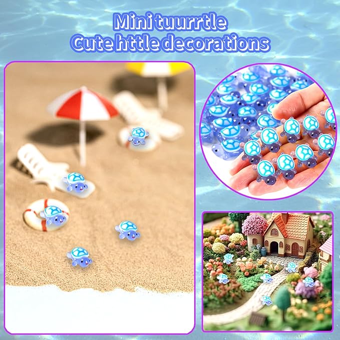 50pcs Luminous Mini Resin Turtles, Resin Animals, Mini Turtles, Marine Craft Decoration, Suitable for Decoration of Gardens, Parties, Miniature Landscapes (Blue)