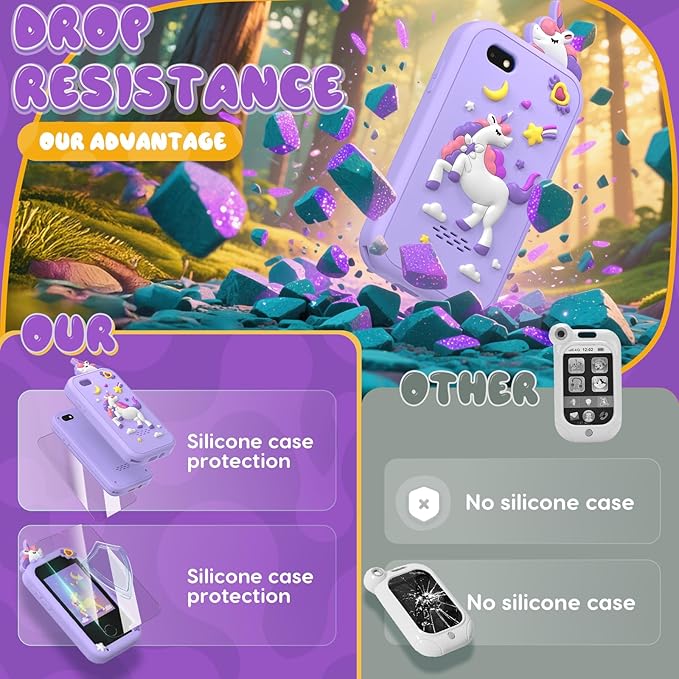 Kids Smart Phone Toys for Girls,Christmas Birthday Gifts for Girls Age 3-10 Kids Cell Phone Toys with 2.8" Touchscreen 20 Learning Games Dual Camera Music Player, 8G SD Card
