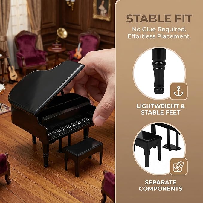 VOSAREA Miniature Piano for Dollhouse 1 Set Mini Piano Modeling Model Stool Traditional Craftsmanship for Decor Tiny House Accessories