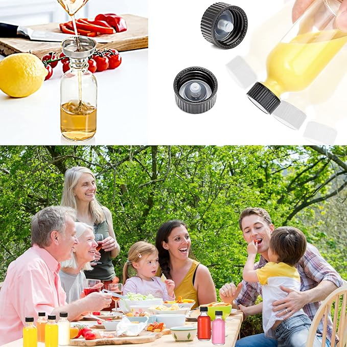 Hadatido 6pack 4oz Glass Bottles With Caps,Wellness Shot Sample Bottles for Bourbon Whiskey,liquor,Potion,Oils,Vanilla Extract,Tincture,Hot Sauce,Syrup,Juice,with Funnels,Labels,Brush,No Leakag