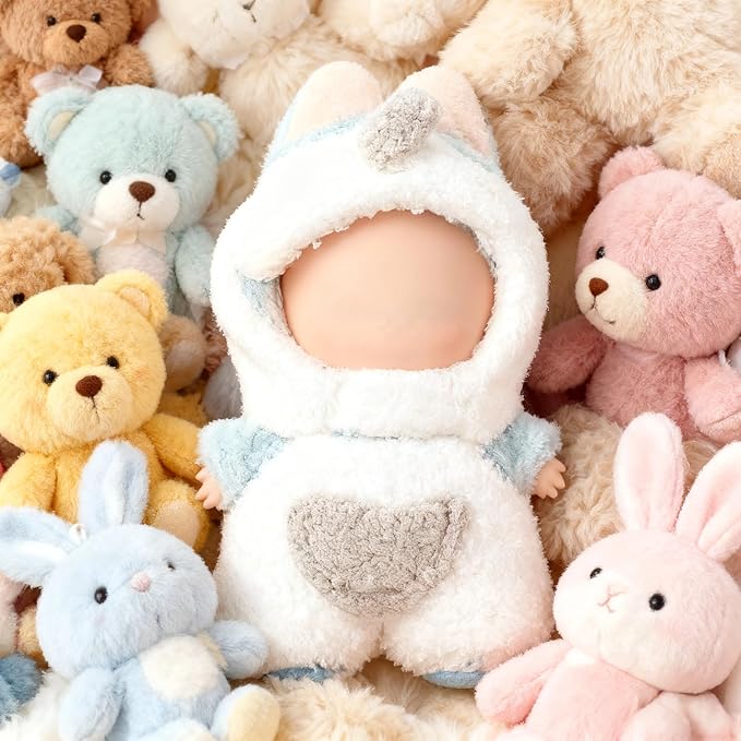 17cm (6.7inch) Doll Clothes, Outfits for Clothes Set, Dino Dolls Keychain Accessories, Faking Animal Style Outfit Jumpsuit Dinosaur Costume for Dolls (White) (Doll Not Included)