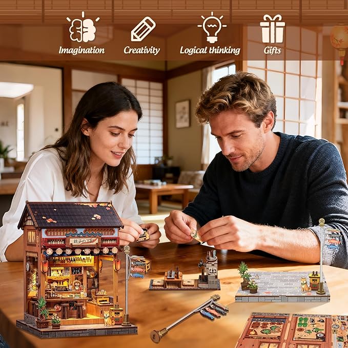 Cutefun Book Nook Kit - DIY Miniature House Kit for Adults, Teens and Beginners, Japanese Izakaya Booknook Tiny House Bookshelf Decor 3D Wooden Puzzles, Gifts for Friends and Family (Izakaya Shop)