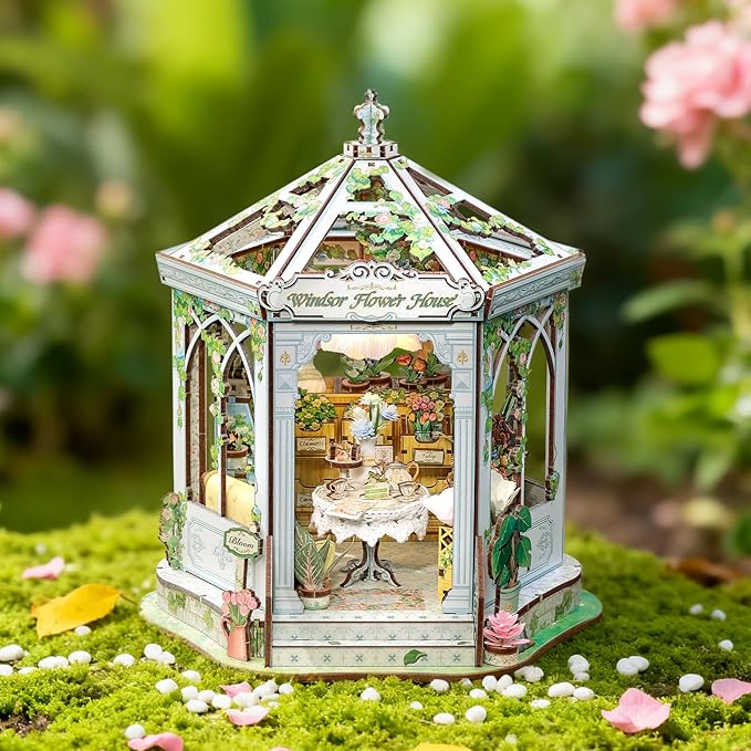 CUTEBEE Book Nook Kit - Flower House Florist DIY Dollhouse Miniature House Kit 3D Wooden Puzzle Model Building Set, Bookshelf Room Decor, DIY Craft Gifts for Adults Teens 14+ (Windsor Flower House)