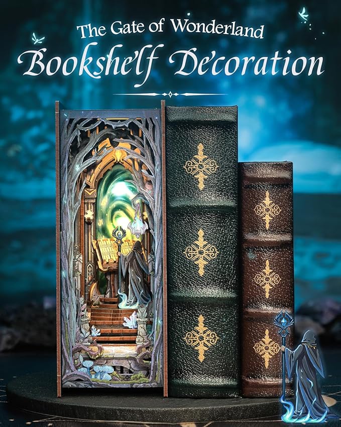 CUTEBEE Book Nook Kit - DIY Miniature House Dollhouse Kit for Adult and Teens, Booknook Bookshelf Decor Alley Model Build with LED Light, Gifts for Family and Friends (The Gate of Wonderland)