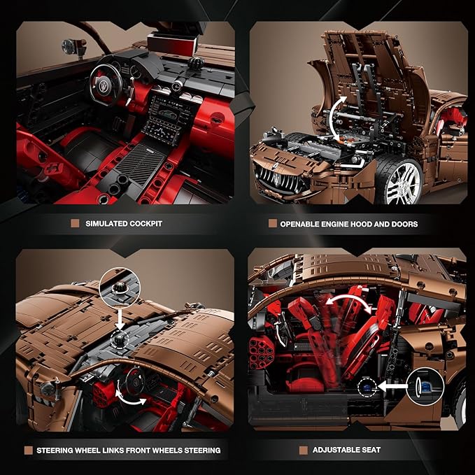 Reobrix Sports Car Building Blocks Set for Adults, Remote Control 1:8 Racing Car Vehicle Toy Model Building Kit for Adult, 11009, Creative Gifts for Boys Girls Adults 14+ (5480PCS)