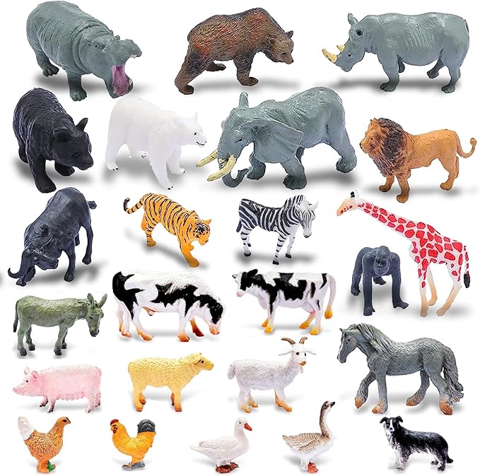 24PCS Animals Figures,Realistic Jungle Animal Figurines,Mini Farm Plastic Safari Animal Figures Set,Wild Zoo Animals Learning Educational Toys Cake Toppers Birthday Gift