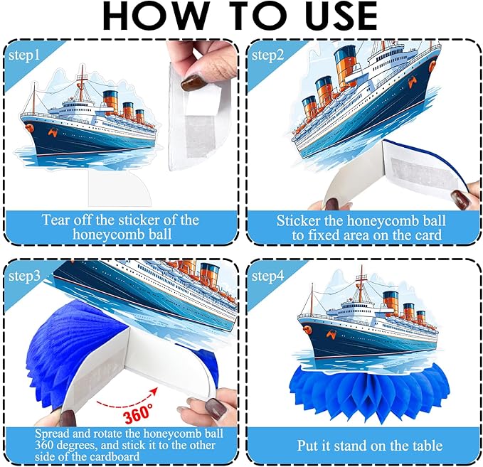 Nautical Ship Honeycomb Centerpieces 12Pcs Nautical Party Table Decorations Lighthouse Anchor Centerpieces Iceberg Sailor Birthday Party Decorations for Sailing Theme Party Supplies