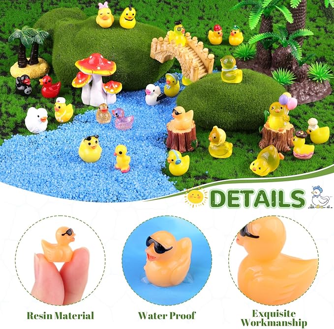 50PCS Mini Resin Animals Assorted Styles Cute Tiny Ducks,Miniature Duck Figures to Hide,Little Animal Bulk for Topper Desk Garden Dollhouse Landscape Aquarium Ornaments DIY Crafts & Decor