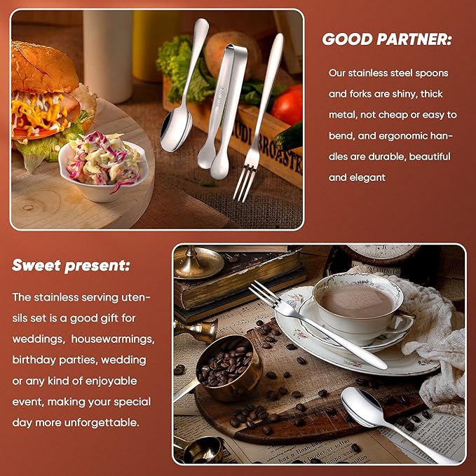 Cunhill 24 Pcs Charcuterie Accessories Mini Cocktail Tongs Small Serving Spoons and Appetizer Forks Stainless Steel Tongs Charcuterie Utensils for Valentine Party Supplies(Vivid Sharp Spoon,Silver)