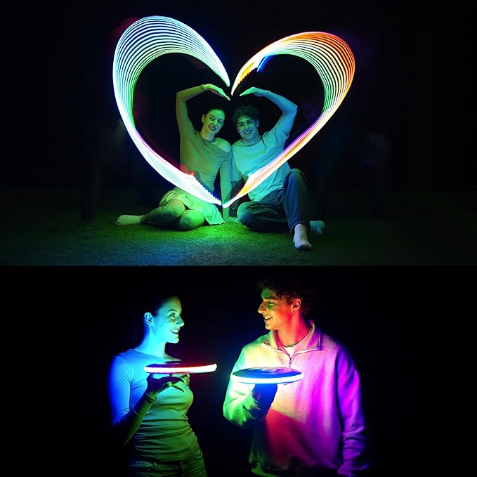 TOSY Flying Disc - 108 RGB Multicolor or 36 Monocolor LEDs, Super Bright, Smart Modes, Cool Valentine Easter Gift, Camping Toy for Kid/Teen/Adult, Auto Light Up, Rechargeable, Waterproof, 175g