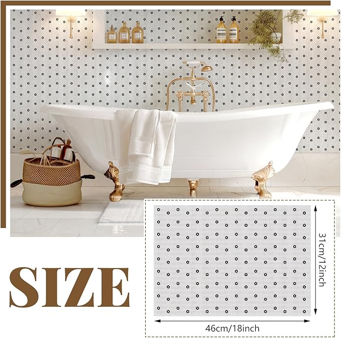 Sabary Dollhouse Wallpaper Mini Black and White Hexagon Flower Tile Dollhouse Flooring Wallpaper 12 x 18 Inch 5 Sheets 1: 12 Scale Peel and Stick Self Adhesive DIY House Accessories Vinyl Sheet