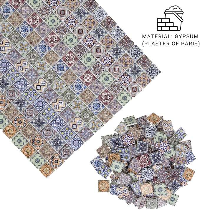 150 pcs, Dollhouse Flooring, 1:12 Scale Doll House Tiles, Miniature Checkerboard Floor, REDUCIO! (Spanish Tiles)