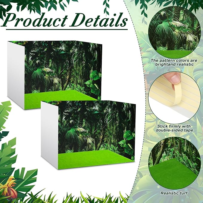 AmazingSpark 4 Set Rainforest Style Diorama Box and Fake Grass Decor, Rainforest Diorama Project Supplies Set, Cardboard Display Case Kit & Artificial Grass with Double Sided Tapes for DIY Crafts Toys
