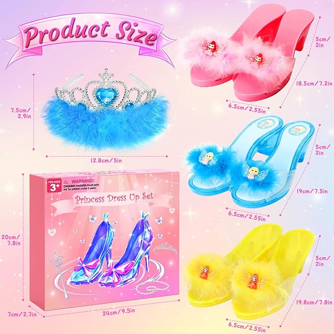 Princess Dress Up Shoes Set, Girls Role Play Dress Up Toys,Toddler Pretend Play Crown Kit Gift Set for Little Girls Aged 3-6 Years Old