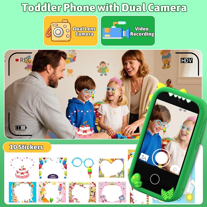 BEBESIRI Kids Camera Mini Smartphone Toy for Girls, 2.8" Touch Screen, 22 Learning Games, Dual Camera, Music Player, 32GB Card | Educational Gift for Christmas & Birthday (Mint Green)