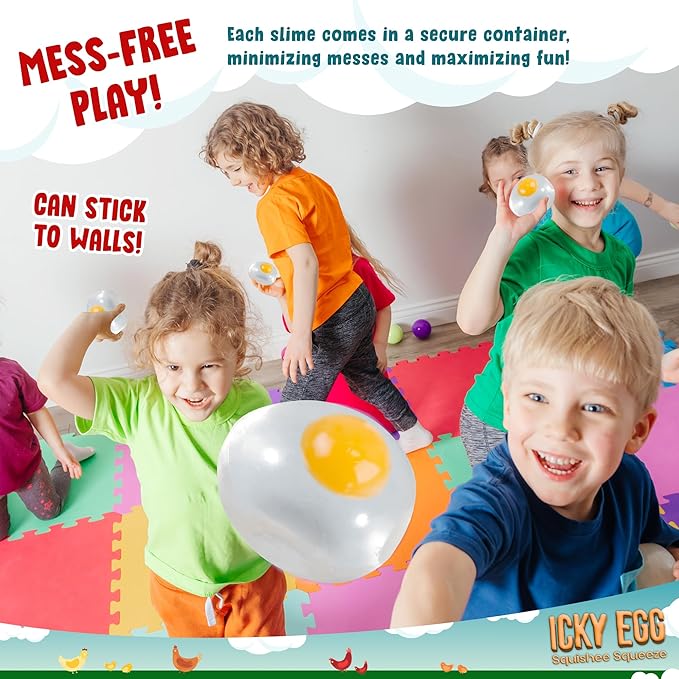 Squishy Ball Eggs Clear Egg Yolk Fun Squeeze Toys Stress Toys for Kids Easter Basket Fillers Squishy Funky Eggs Birthday Party Favors Pack of 4 Squishy Eggs