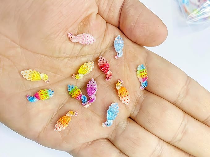 200PCS Mini Peacock Decor for Dollhouse Resin Animal Tiny for Crafts Micro Miniature Peacock for Fairy Garden Dollhouse Micro Landscaping Decoration