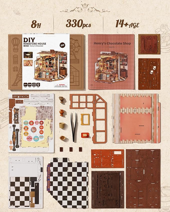 Rolife DIY Miniature House Kit Henry's Chocolate Shop, Tiny House Book Nook for Bookshelf Decor, 3D Puzzles Model Building Kits for Teens, Birthday Gifts/Craft Kits for Girls Boys (Henry's Chocolate)