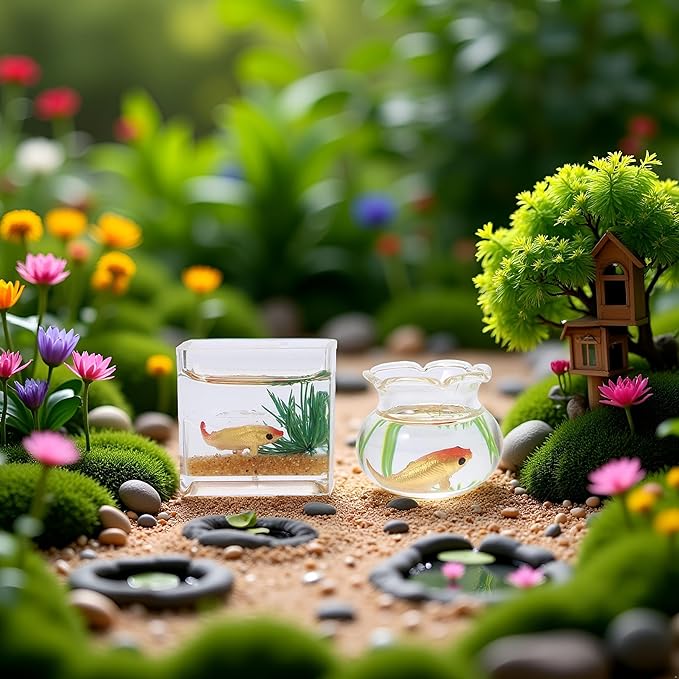 2Pcs 1/12 Scale Accessories Dollhouses Fish Tank，1: 12 Scale Miniature Fish Bowl Miniature Dollhouse Accessories for Garden Scene Decor Desktop Ornaments，Dollhouses Accessories，Dollhouse Décor