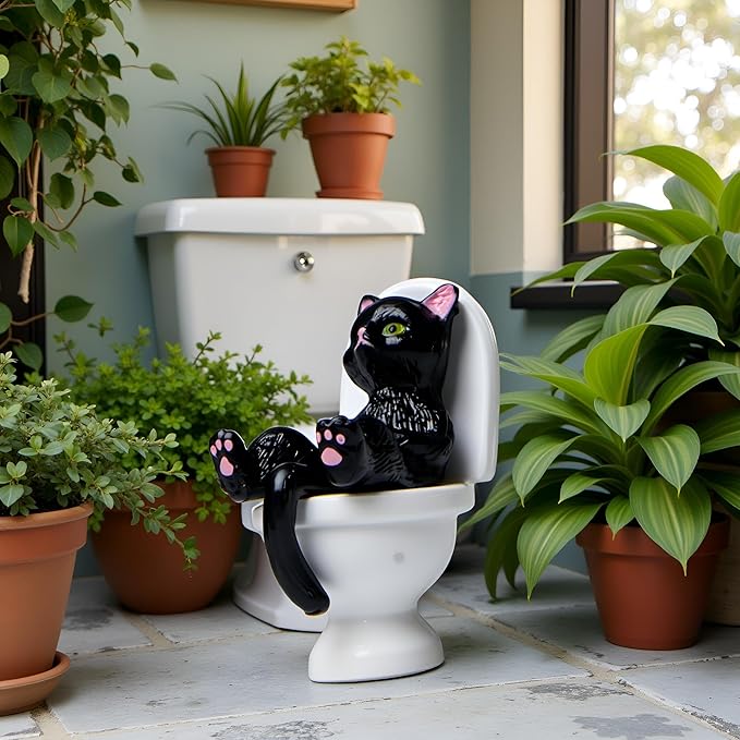 aoukoslt Black Cat Toilet Figurine - Garden Ornament, Desktop Decor and Landscaping Accessories (2.5" Mini Statue)