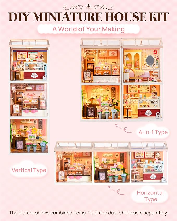 Rolife Super Creator Kits Pink Bedroom, Tiny House Building Blocks for Little Dolls, DIY Plastic Mini House Model Building Kits for Teens Aged 14+, DIY Crafts/Hobbies for Adults (Lovely Pink Bedroom)