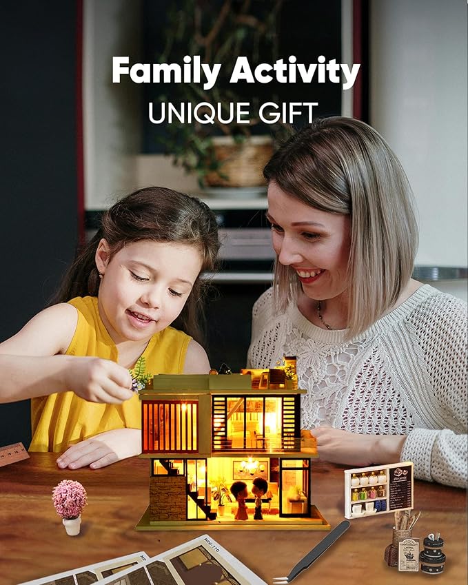DIY Miniature House Kit, DIY Dollhouse Kit for Adults to Build, Mini House Kit with LED, Mayberry Street Miniatures, Ideal Gifts for Birthday, Halloween Christmas(Florence)