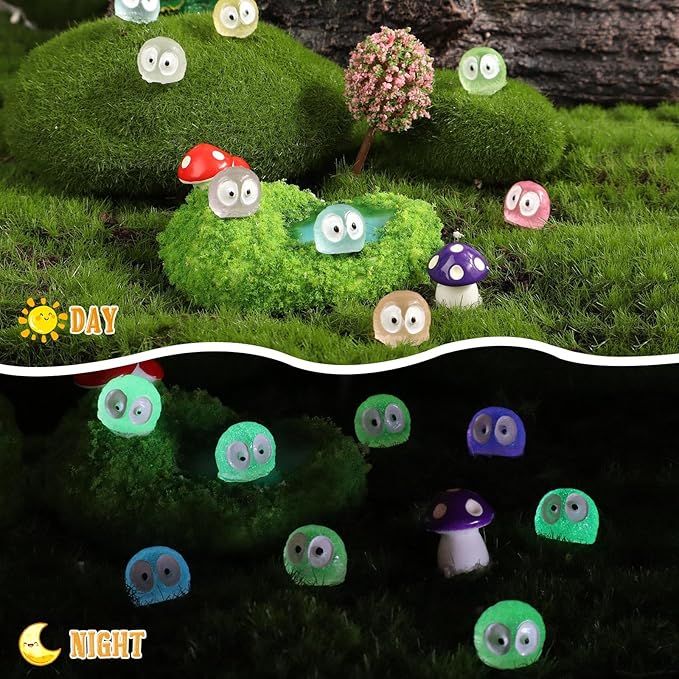 100 PCS Luminous Briquettes, Miniature Ghost, Multicolor Tiny Tree Elves Fairy Figures Glow in The Dark for Fairy Garden Landscape, Cake Decorations, Plants Decor, Outdoor Patio