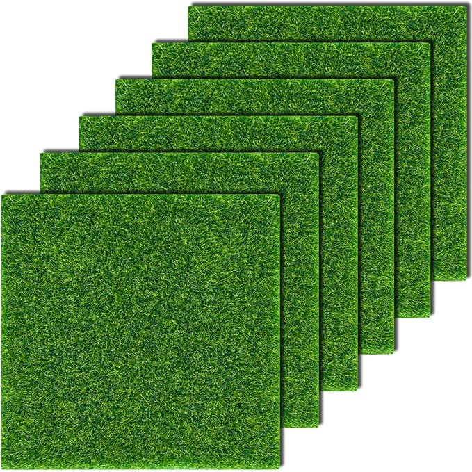 6 Pack Fairy Garden Grass 6 x 6 Inches Miniature Artificial Craft Grass for Dollhouse Ornament DIY Decoration