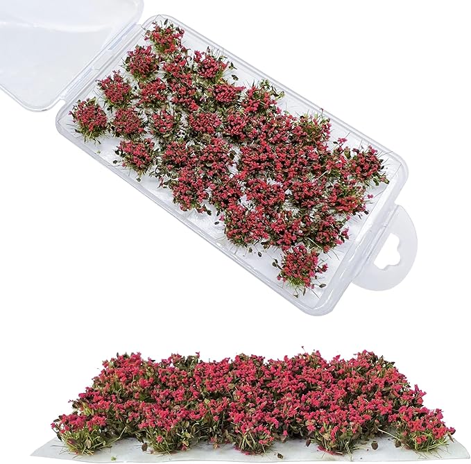 Woohome 32 PCS Static Grass Tuft Model for Railway Artificial Grass - Red Bushy Flower Cluster Vegetation Groups for DIY Architecture Building Model Train Landscape Railroad Scenery